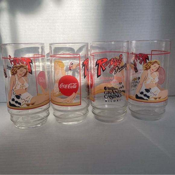 Coca-Cola Roxys Diner Grand Casino Biloxi Collectivle Glasses Set of 4 Vintage - Picture 2 of 7